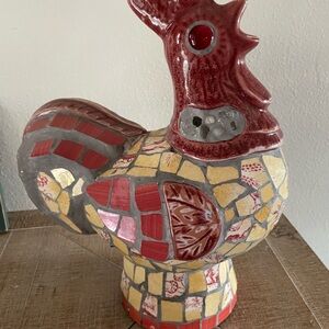 Mosaic Rooster Sculpture - Red and Yellow